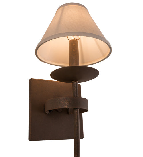Meyda Lighting Bechar 7" Antique Rust Wall Sconce With White Natural Linen Textrene Shade