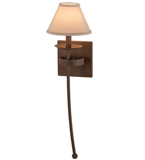 Meyda Lighting Bechar 7" Antique Rust Wall Sconce With White Natural Linen Textrene Shade