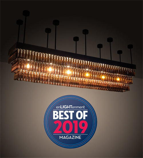 Meyda Lighting Beer 144" 6-Light Textured Black Beer Garden Chandelier With Amber Bottle Shade Glass