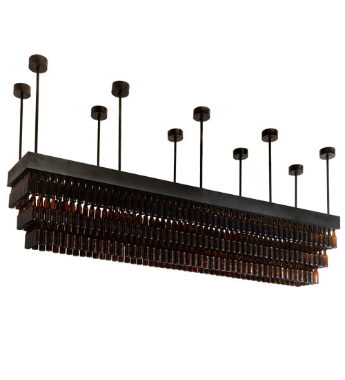 Meyda Lighting Beer 144" 6-Light Textured Black Beer Garden Chandelier With Amber Bottle Shade Glass