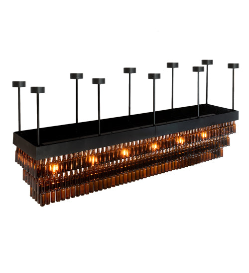 Meyda Lighting Beer 144" 6-Light Textured Black Beer Garden Chandelier With Amber Bottle Shade Glass
