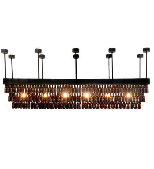 Meyda Lighting Beer 144" 6-Light Textured Black Beer Garden Chandelier With Amber Bottle Shade Glass