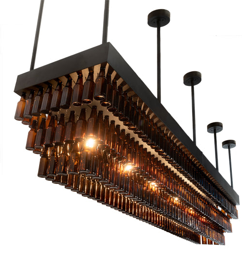 Meyda Lighting Beer 144" 6-Light Textured Black Beer Garden Chandelier With Amber Bottle Shade Glass