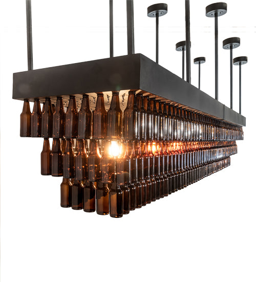 Meyda Lighting Beer 144" 6-Light Textured Black Beer Garden Chandelier With Amber Bottle Shade Glass