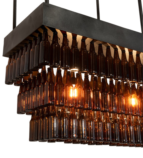 Meyda Lighting Beer 144" 6-Light Textured Black Beer Garden Chandelier With Amber Bottle Shade Glass