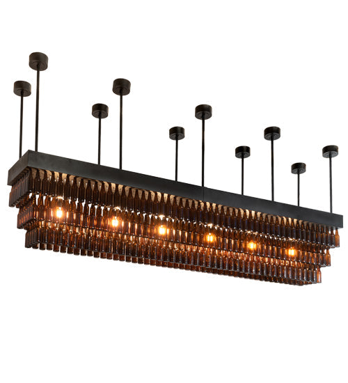 Meyda Lighting Beer 144" 6-Light Textured Black Beer Garden Chandelier With Amber Bottle Shade Glass