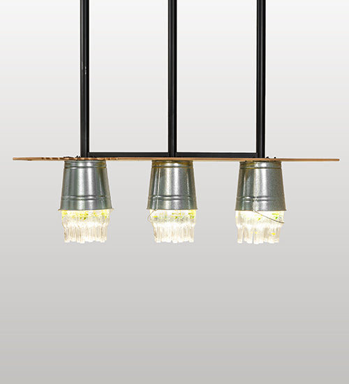 Meyda Lighting Beer 72" 3-Light Galvinized Garden LandShark Surfboard Pendant Light With Clear Landshark Beer Bottles Shade Glass