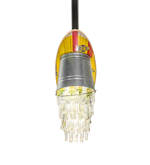 Meyda Lighting Beer 72" 3-Light Galvinized Garden LandShark Surfboard Pendant Light With Clear Landshark Beer Bottles Shade Glass