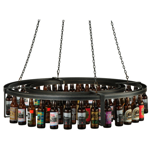 Meyda Lighting Beer:30 55" LED Black Steel Pendant Light With Beige and Beer Bottle Shade Glass