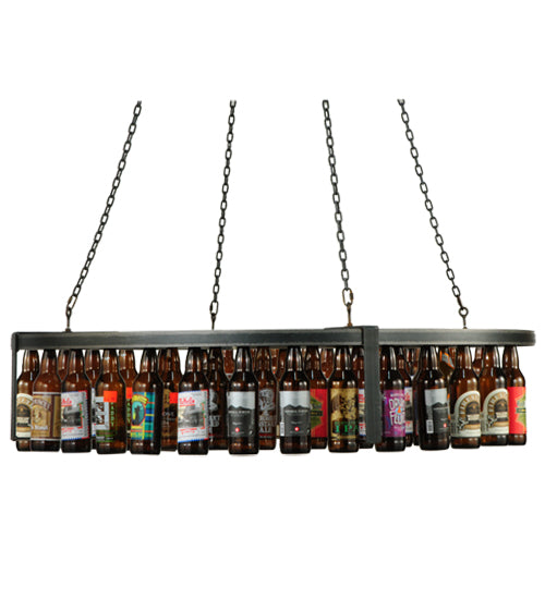 Meyda Lighting Beer:30 55" LED Black Steel Pendant Light With Beige and Beer Bottle Shade Glass