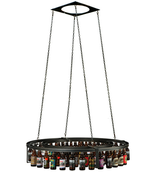 Meyda Lighting Beer:30 55" LED Black Steel Pendant Light With Beige and Beer Bottle Shade Glass