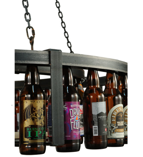 Meyda Lighting Beer:30 55" LED Black Steel Pendant Light With Beige and Beer Bottle Shade Glass