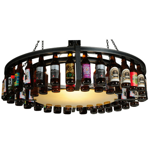 Meyda Lighting Beer:30 55" LED Black Steel Pendant Light With Beige and Beer Bottle Shade Glass