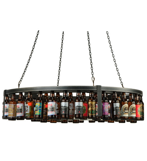 Meyda Lighting Beer:30 55" LED Black Steel Pendant Light With Beige and Beer Bottle Shade Glass