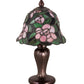 Meyda Lighting Begonia 13" Mahogany Bronze Mini Table Lamp With Pink & Green Shade Glass