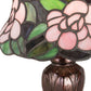 Meyda Lighting Begonia 13" Mahogany Bronze Mini Table Lamp With Pink & Green Shade Glass