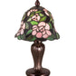 Meyda Lighting Begonia 13" Mahogany Bronze Mini Table Lamp With Pink & Green Shade Glass