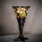 Meyda Lighting Begonia 15" Mahogany Bronze Mini Table Lamp With Ruby & Green Stained Shade Glass