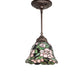 Meyda Lighting Begonia 244861 8" Mahogany Bronze Mini Pendant Light With Multi-Colored Stained Shade Glass