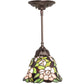 Meyda Lighting Begonia 244861 8" Mahogany Bronze Mini Pendant Light With Multi-Colored Stained Shade Glass