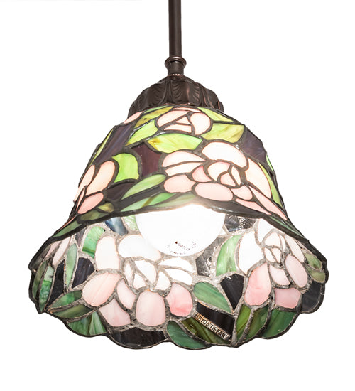 Meyda Lighting Begonia 244861 8" Mahogany Bronze Mini Pendant Light With Multi-Colored Stained Shade Glass
