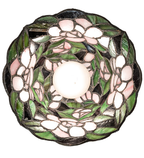 Meyda Lighting Begonia 244861 8" Mahogany Bronze Mini Pendant Light With Multi-Colored Stained Shade Glass