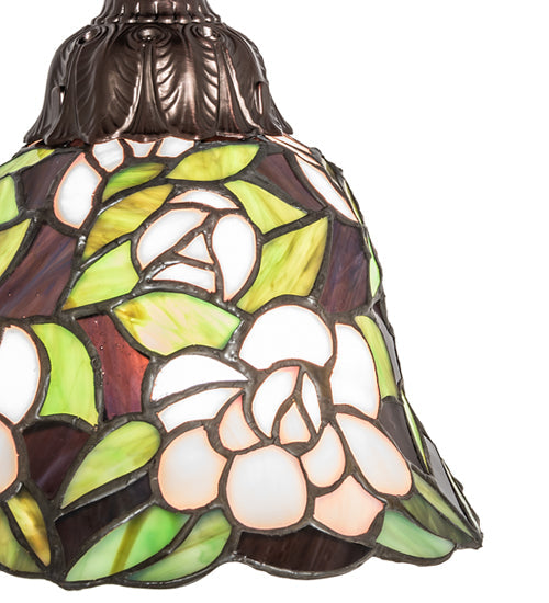 Meyda Lighting Begonia 244861 8" Mahogany Bronze Mini Pendant Light With Multi-Colored Stained Shade Glass