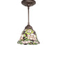 Meyda Lighting Begonia 244861 8" Mahogany Bronze Mini Pendant Light With Multi-Colored Stained Shade Glass