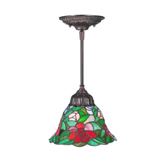 Meyda Lighting Begonia 8" Mini Pendant Light With Multi-Colored Shade Glass