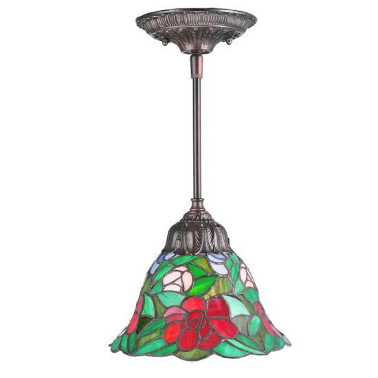 Meyda Lighting Begonia 8" Mini Pendant Light With Multi-Colored Shade Glass