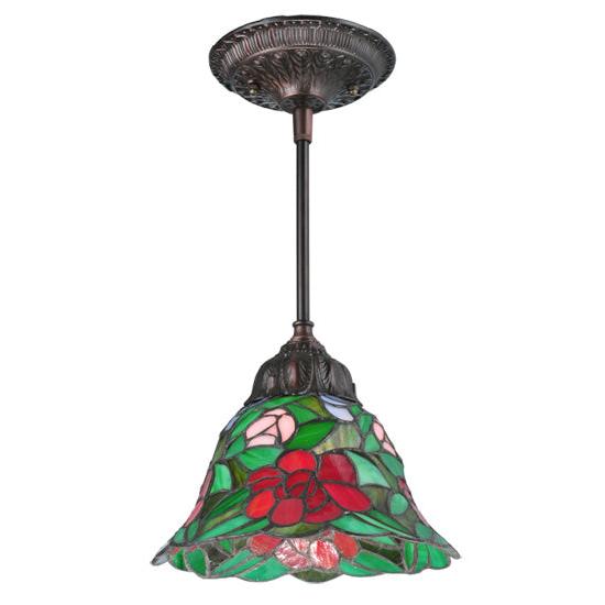 Meyda Lighting Begonia 8" Mini Pendant Light With Multi-Colored Shade Glass