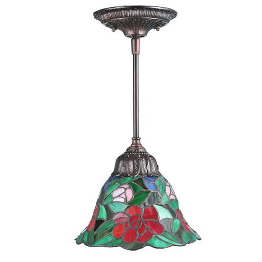 Meyda Lighting Begonia 8" Mini Pendant Light With Multi-Colored Shade Glass