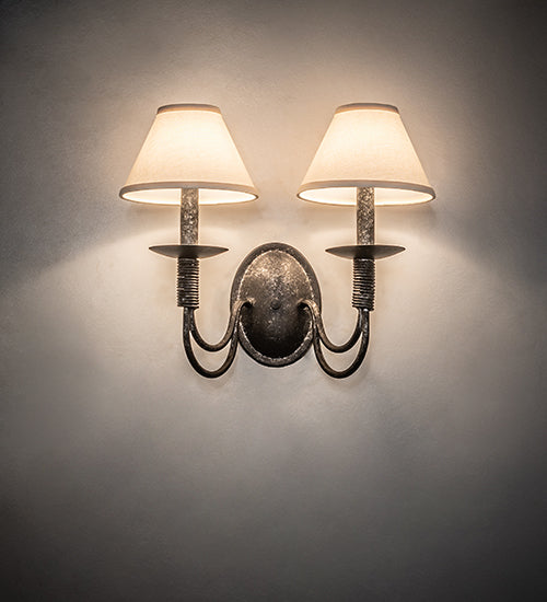 Meyda Lighting Bell 16" 2-Light Smoke Wall Sconce With Off White Textrene Shade