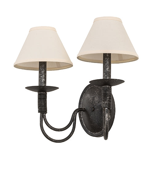Meyda Lighting Bell 16" 2-Light Smoke Wall Sconce With Off White Textrene Shade