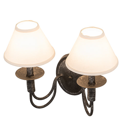 Meyda Lighting Bell 16" 2-Light Smoke Wall Sconce With Off White Textrene Shade