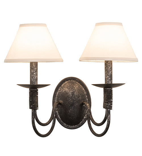 Meyda Lighting Bell 16" 2-Light Smoke Wall Sconce With Off White Textrene Shade