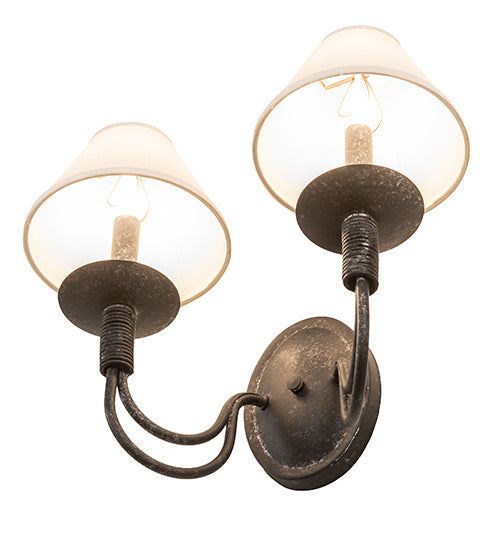 Meyda Lighting Bell 16" 2-Light Smoke Wall Sconce With Off White Textrene Shade