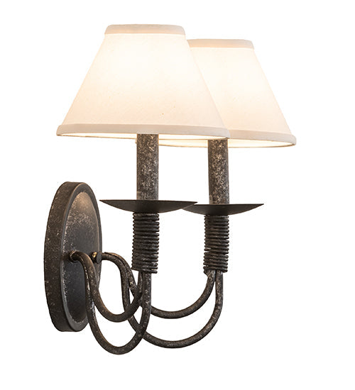 Meyda Lighting Bell 16" 2-Light Smoke Wall Sconce With Off White Textrene Shade