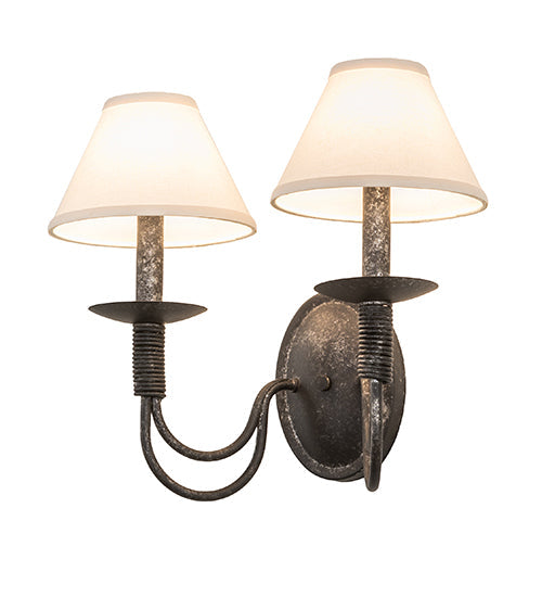 Meyda Lighting Bell 16" 2-Light Smoke Wall Sconce With Off White Textrene Shade
