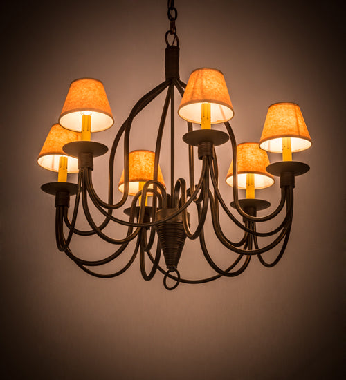 Meyda Lighting Bell 30" 6-Light Cimarron Bronze Chandelier With Beige Parchment Shade