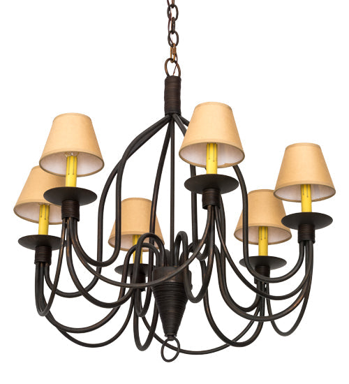 Meyda Lighting Bell 30" 6-Light Cimarron Bronze Chandelier With Beige Parchment Shade