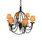 Meyda Lighting Bell 30" 6-Light Cimarron Bronze Chandelier With Beige Parchment Shade