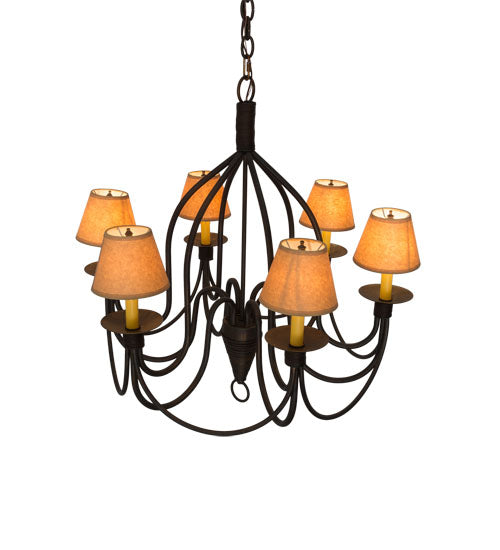 Meyda Lighting Bell 30" 6-Light Cimarron Bronze Chandelier With Beige Parchment Shade