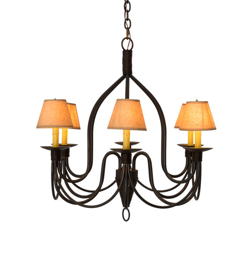 Meyda Lighting Bell 30" 6-Light Cimarron Bronze Chandelier With Beige Parchment Shade