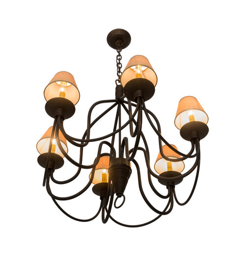 Meyda Lighting Bell 30" 6-Light Cimarron Bronze Chandelier With Beige Parchment Shade