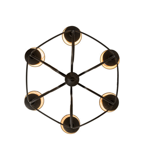 Meyda Lighting Bell 30" 6-Light Cimarron Bronze Chandelier With Beige Parchment Shade