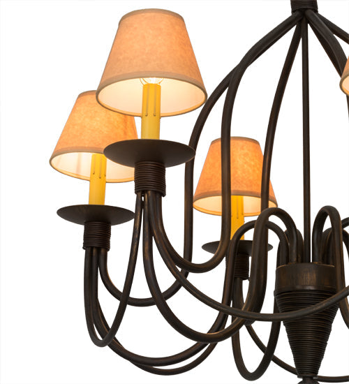 Meyda Lighting Bell 30" 6-Light Cimarron Bronze Chandelier With Beige Parchment Shade