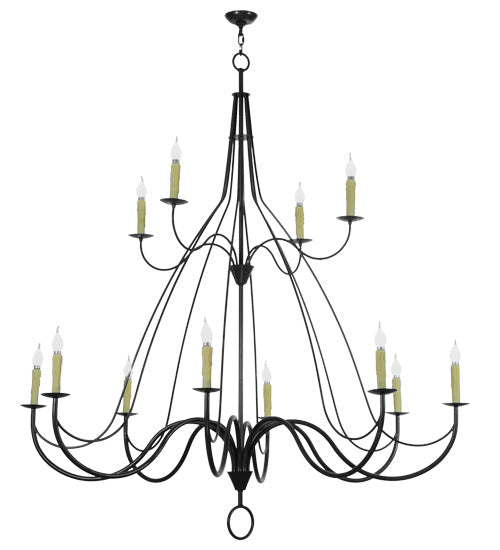 Meyda Lighting Bell 68" 12-Light 2-Tier Timeless Bronze Chandelier With Ivory Faux Candlelight