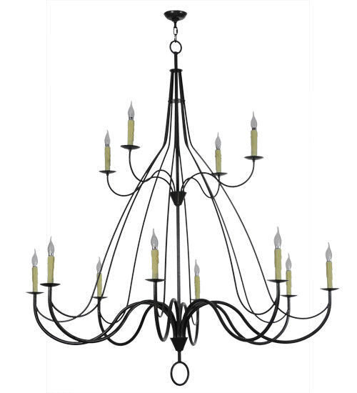 Meyda Lighting Bell 68" 12-Light 2-Tier Timeless Bronze Chandelier With Ivory Faux Candlelight