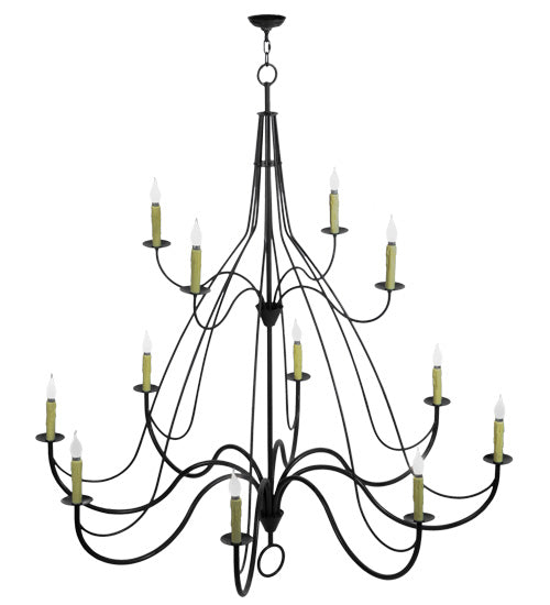Meyda Lighting Bell 68" 12-Light 2-Tier Timeless Bronze Chandelier With Ivory Faux Candlelight